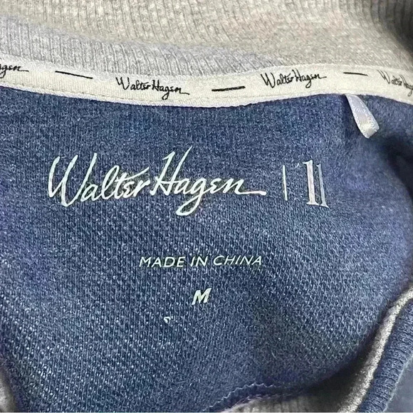 Walter Hagen 11 Majors Mens M 1/4 Zip Blue Golf Shirt Stand Neck Fleece Inside - Picture 6 of 7